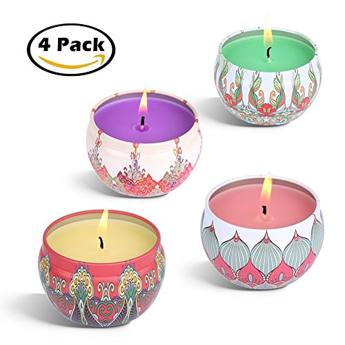 Laluztop Scented Candles Gift Set(Jasmine, Grapefruit,Peach & Lotus) 100% Soy Candles Scented and Organic Candles, Pretty Small Mini Massage Relaxing Travel Tin Aromatherapy Candles 4 Pack