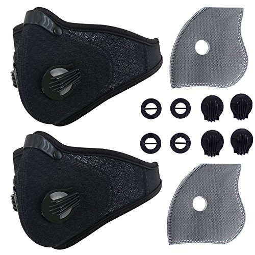 Tunity Activated Carbon Dustproof/Dust Mask - Filter Cotton Sheet and Valves for Exhaust Gas, Pollen Allergy, PM2.5, Running, Cycling, Outdoor Activities (Black-two pieces)