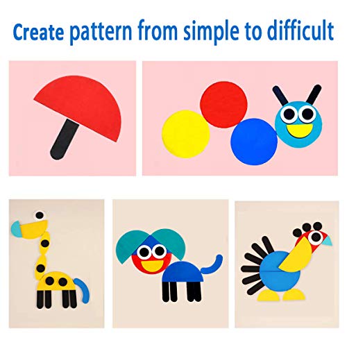 Wooden Pattern Blocks Animals Jigsaw Puzzle Sorting and Stacking Games Montessori Educational Fun Shape Tangram Toys for Toddlers Kids Boys Girls Gifts (36 Shape Pieces& 60 Design Cards in Iron Box)