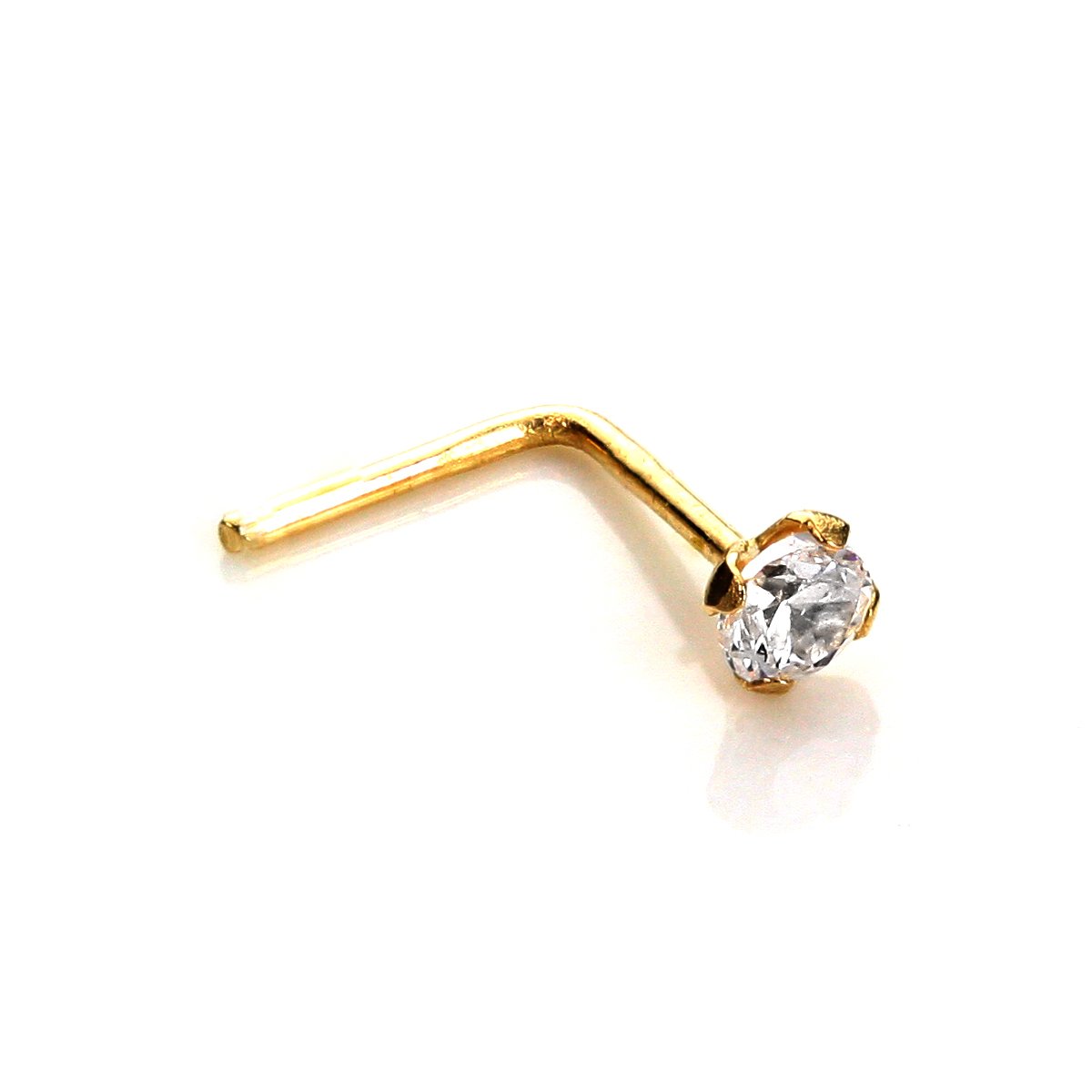 jewellerybox 9ct Yellow Gold 2mm Round Clear CZ Crystal Nose Stud L