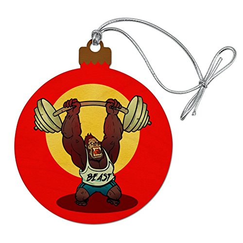 Gym Beast Lifting Weights Weightlifting Strength Training Wood Christmas Tree Holiday Ornament