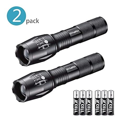 2 Stücke Taktische Taschenlampe, Cree-XML-T6 LED einstellbare Taschenlampe mit 5 Lichtmodi, skalierbar, IPX4 wasserdicht, hoh