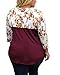 Urban Rose Womens Plus-Size 3/4 Ruched Sleeve Colorblock Top,3X,Ivory Floral/Solid Burgundy