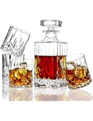 ELIDOMC 5PC Italian Crafted Crystal Whiskey Decanter & Whiskey Glasses Set, Crystal Decanter Set With 4 Whiskey Glasses, 100% Lead Free Whiskey Glass Set