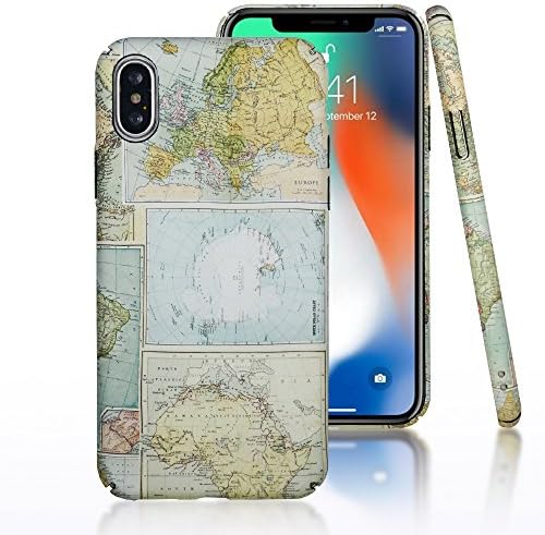 iPhone X Case,CLOUDS Smooth Premium Durable Luminous Hard PC Cool Funny World Map case with a free screen protector