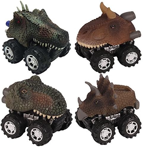 Dino Wheels Pull Back Dinosaur Toy Cars, 4-Pack Mini Jurassic World Dino Model Cars Toys with Big Tire Wheel for Toddler Little Boys Girls Gift for Kids - Best Gift Idea