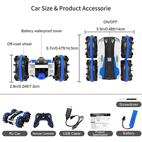 KINGBOT Rc Cars, Waterproof Stunt Car Remote Control Amphibious Cars with 2 Sides Driving On Water & Land Electric Stunt Car Toys for Children (waterproof car)