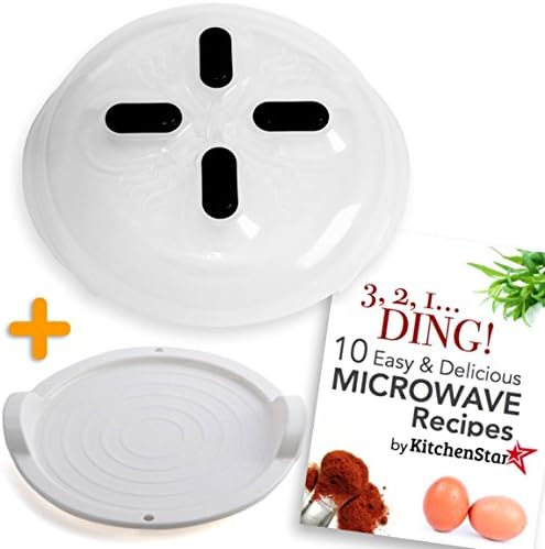 KitchenStar EasyCover - Microwave Splatter Cover | Magnetic - Easily Store Inside Microwave Oven | Vented, Dishwasher Safe, BPA Free | BONUS Cool-Touch Spill Tray | FREE Microwave Recipe eBook