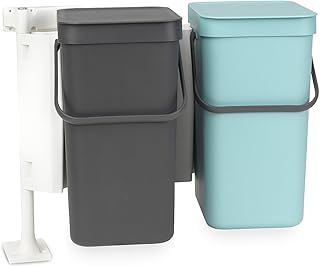 Brabantia Einbaueimer 'Sort & Go' Abfalleimer, Plastik, Minzgrün/Grey, 2x 12L, 2-Einheiten