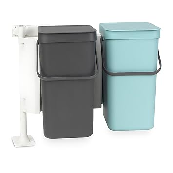 Brabantia Sort & Go Cubo Integrado de Basura, Menta y Gris, Pack de 2 x 12 L, 2 Unidades