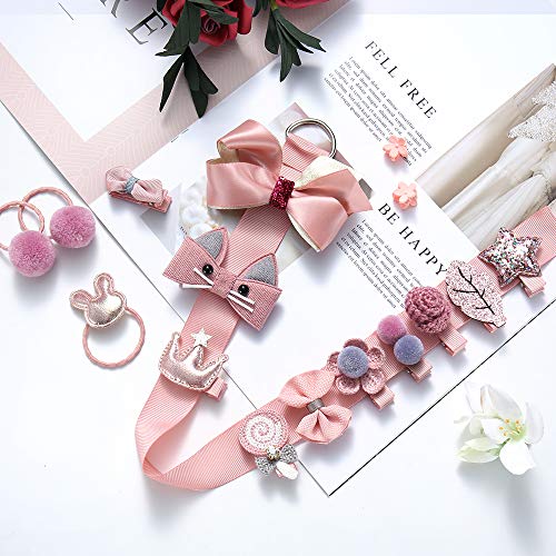 Baby Girls Hair Accesseries Set - 18 pcs Clips Hair Tie Claw Clip Bows Barrettes Hairpins Set with Hanger Ropes Holder Boutique Gift Box for Girl Teens Kids Babies Toddlers - Thumbnail 4