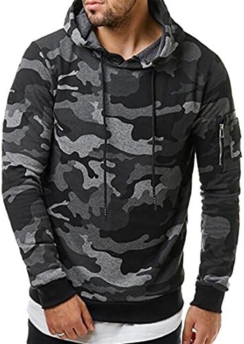 Ptyhk RG Men's Autumn Long Sleeve Como Print Casual Hooded Sweatshirts Tops Grey XS