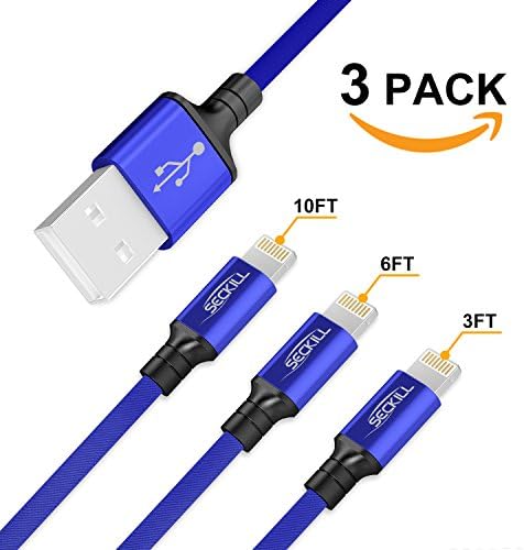 SECKILL Mother's Day Gift USB Cables [3-Pack 3.6.10ft] Nylon Braided Durable Lightning USB Cable Charger Cord for iPhone X/8/8 Plus/7/7 Plus/6/6 Plus/5S/se/5, iPad, iPad