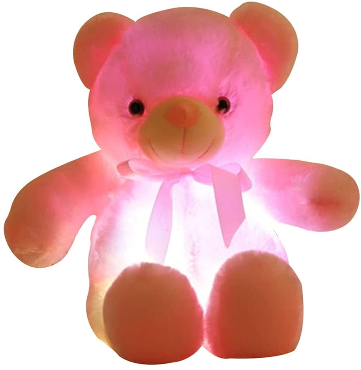 Zinsale Bear Stuffed Animal 7 Colors Light Changing Bear Plush Toy Pillow LED Luminous Night Light for Kids Sleeping (Pink)