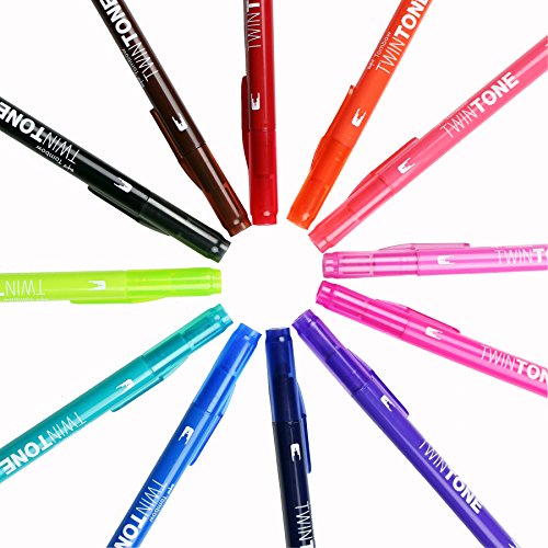Tombow 61500 Twintone Marker Set, Bright, 12Pack. DoubleSided Markers