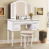 Merax. Ella Vanity Set w/Stool Makeup Vanity Dressing Table, Bedroom Vanity (White)
