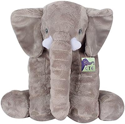 CTE Super Soft Cuddly Stuffed Young Elephant Cute Plush Animal Pillow Cushion Perfect Gift for Baby, kid, Boy or Girl