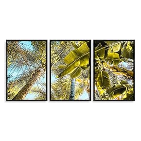 3 Piece Framed Canvas Wall Art for Living Room, Bedroom Vintage Tropical Palm Trees Canvas Prints for Modern Home Decoration Ready to Hang - 16"x24"x3 Panels