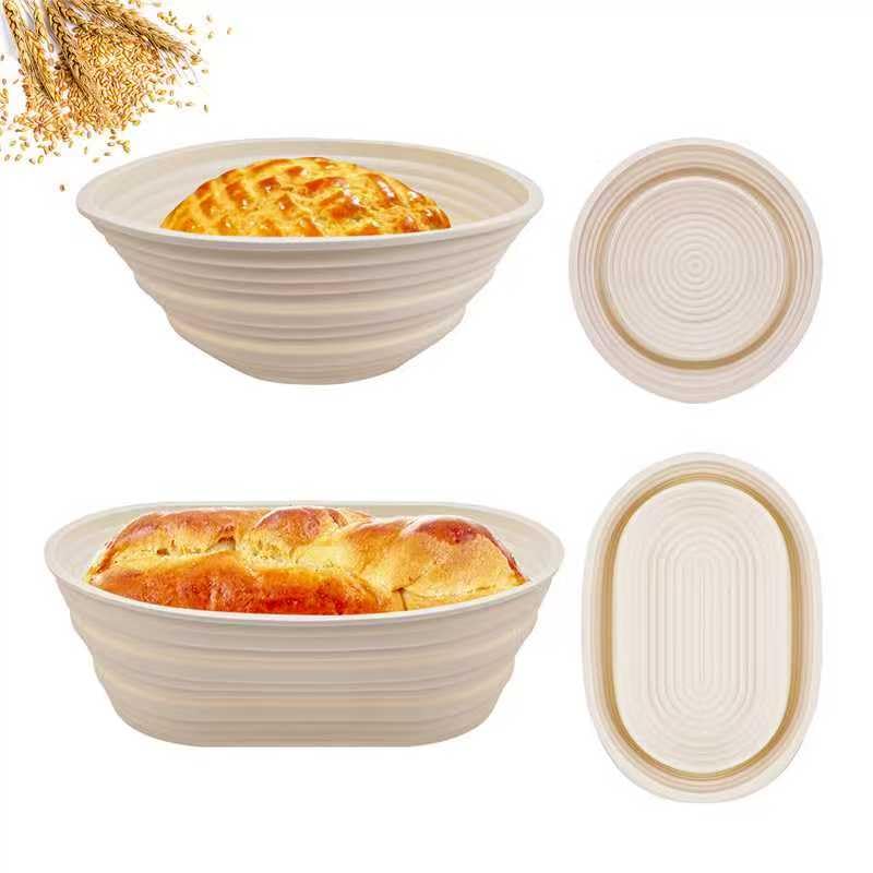 Photo 1 of 2Pcs Silicone Banneton Bread Proofing Baskets, 10" Oval & 9" Round Foldable Non-Stick Dough Proofing Bowl Containers-BPA Free, Optimum Sourdough Bread Baking Supplies(Beige)