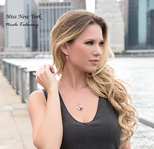 [Presented by Miss New York] Leafael "Ocean Bubble" Made with Swarovski Crystals Multi-stone Red Pink Pendant Necklace Earrings Jewelry Set, 18K Rose Gold Plated, 18" + 2", Nickel/Lead Free, Gift Box - Thumbnail 3