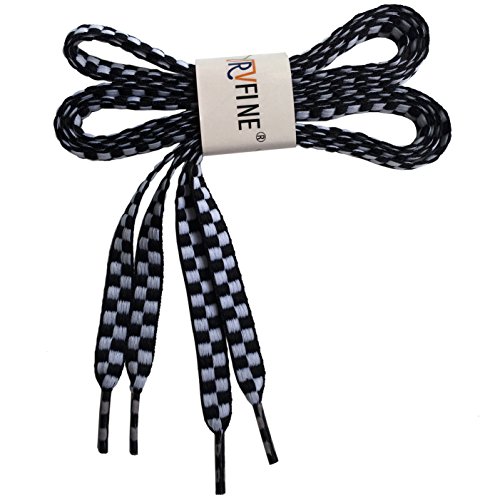 YJRVFINE 2 Pair 45.28" Personalized Rainbow Black White Plaids Stripe Pattern Flat Casual Shoelaces String Plaid Shoe Laces - Thumbnail 2