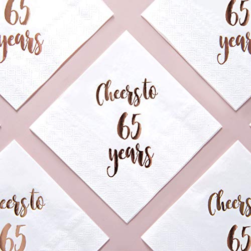 Cheers to 65 Years Cocktail Napkins, 50-Pack 3ply White Rose Gold 65th Birthday Dinner Celebration Party Decoration Napkin - Thumbnail 7