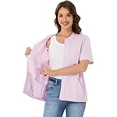 Post Surgery Mastectomy Shirt with Drain Pockets – Women’s Short Sleeve Zip Front Recovery Top with Elastic Pouches