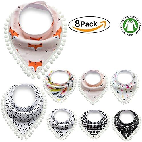 Unitake Baby Bandana Drool Bibs with Pacifier Clip, Unisex 8-Pack Gift Set for Drooling and Teething, 100% Organic Cotton Soft and Absorbent Bib Set (Baby Pacifiers Not Included) (bibs with lace)