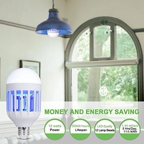 DEKIRU 2 Pack Mosquito Light Bug Zapper Light Bulb Mosquito Killer Lamp Powerful Electronic Insect & Fly Killer with Built in Insect Trap Fits in 110V E26\E27 Light Bulb Socket Good for Indoor Outdoor