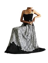 El womenland mujeres Maxi Forrado Gasa Negro Playa Blanca Noche de verano vestido de fiesta B & W Boho