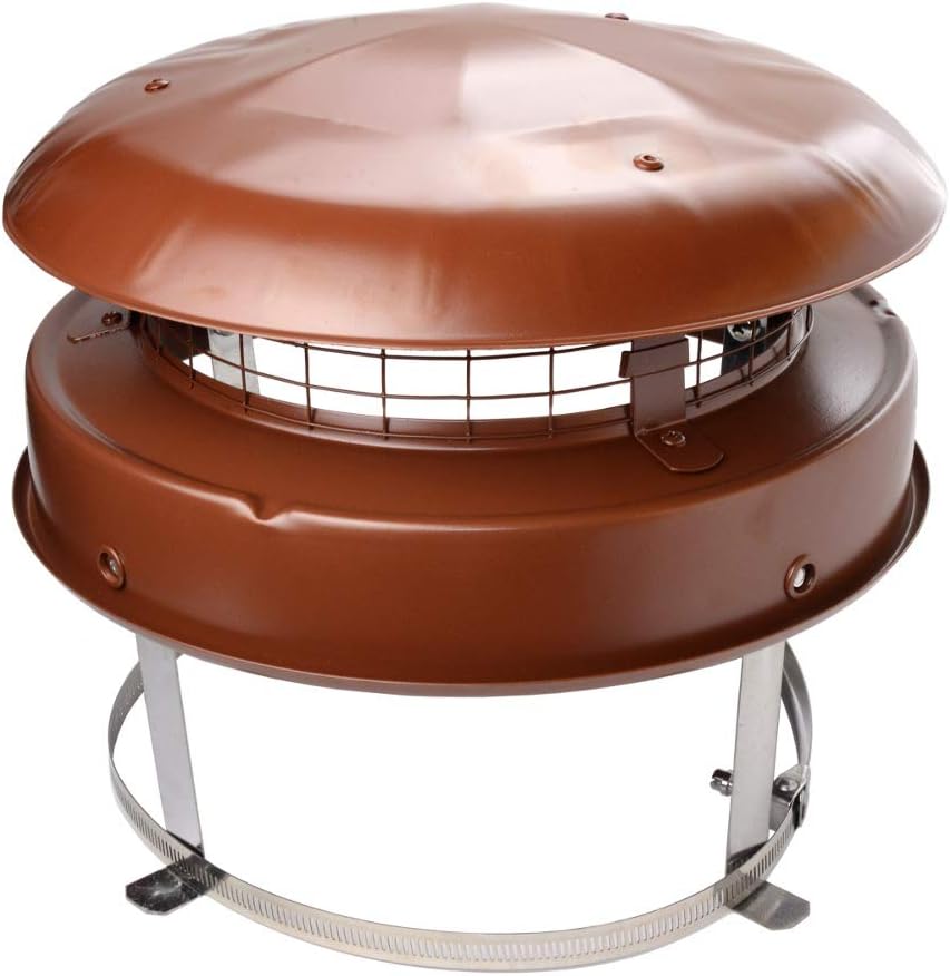 StoveMaestro Anti downdraught chimney pot cowl bird guard Terracotta colour, strap fix, Brown