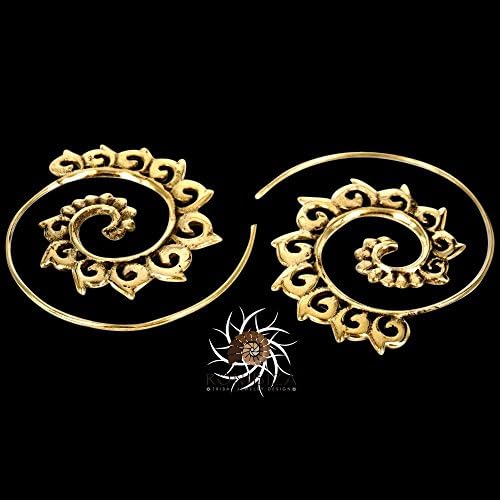 Large Bohemian Vintage Hoop Earrings Circles Tribal Earrings Brass Spiral Earrings for Women Retro Gypsy Ethnic Indian Swirl Earrings for Women