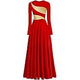 yrsZX Women's Praise Dance Dress Leaf Gold Metallic Long Sleeve Liturgical Worship Lyrical Dance Costume Church Robe