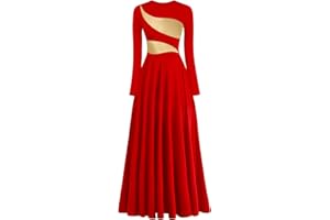 yrsZX Women's Praise Dance Dress Leaf Gold Metallic Long Sleeve Liturgical Worship Lyrical Dance Costume Church Robe