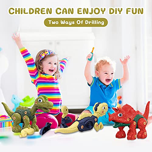 WANFEI Dinosaur Toys, 4 Pack of Take Apart Dinosaurs Construction Building Toy Set with Electric & Hand Drill for Kids 3 4 5 6 7 8 , STEM Kids Toys for Toddlers Boys Girls Birthday Gifts
