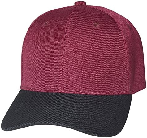QML 2-TONE Plain Baseball Cap Velcro Adjustable ( 17 COLORS ) (BURGUNDY/BLACK)