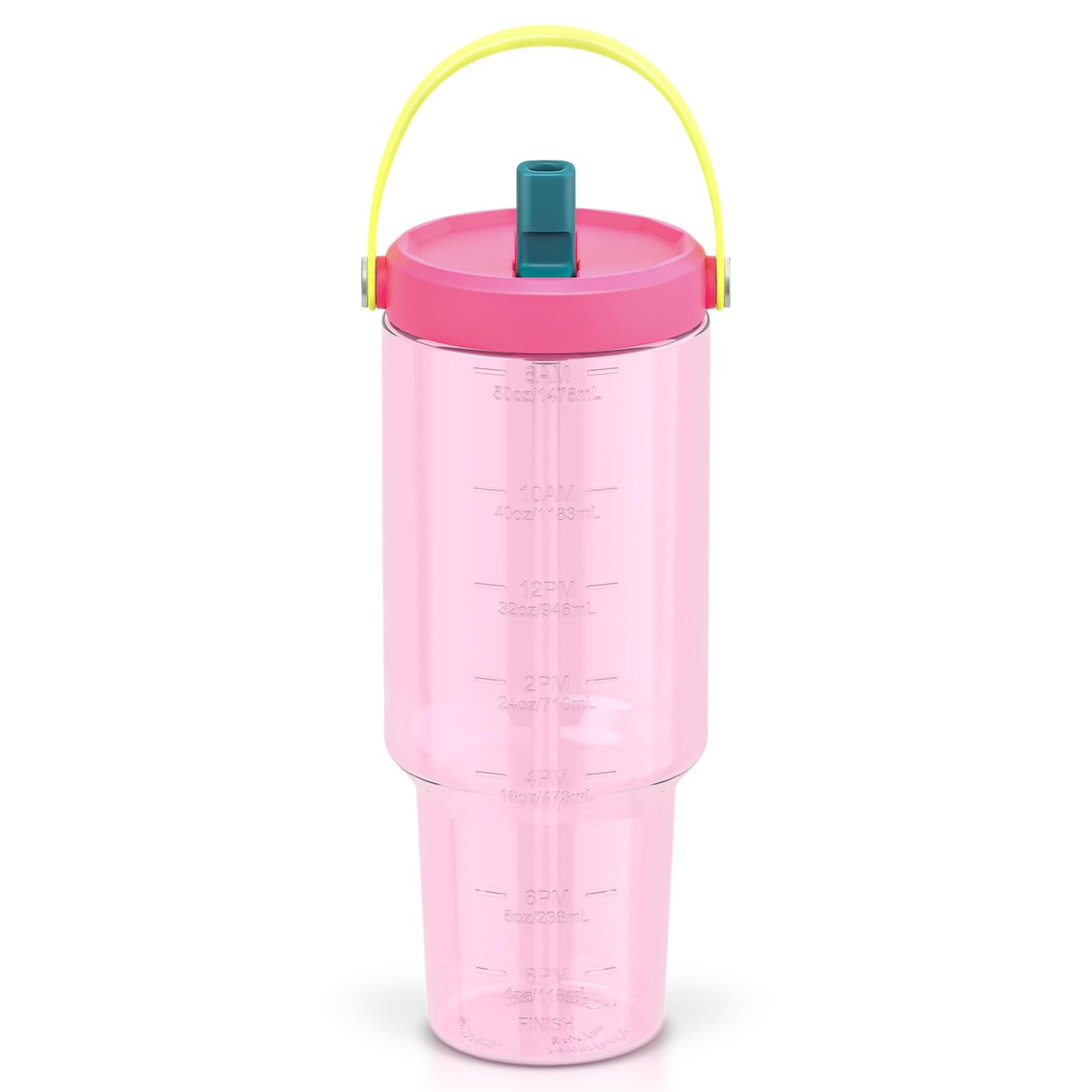 Photo 1 of Luxgola 50 oz Tritan Plastic Tumbler with Flip Straw Lid and Top Handle, BPA-Free Reusable Clear Water Bottle with Time Marker, 100% Leak Proof, Fits in Car Cup Holder, Iced Coffee Cup - Rose Red