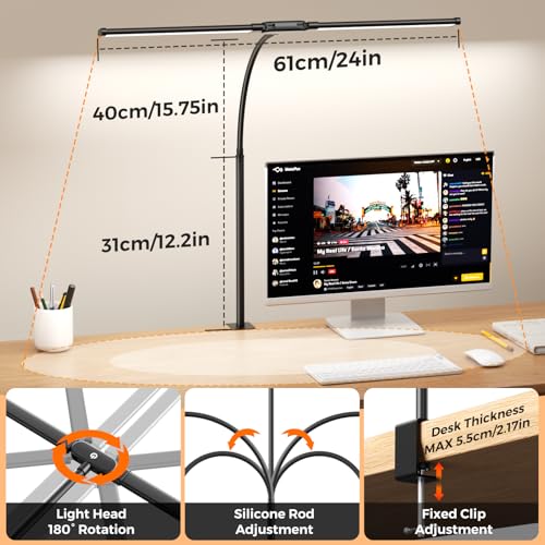 SKYLEO LED Desk Lamp – Dual Head with Remote Control and Touch Control – Eye Protection – 12 W, 5 Colour Modes, Timer and Memory Function, Flexible Swan Neck – for Home