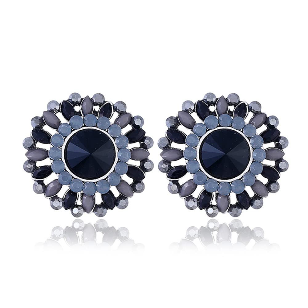 Vintage Big Flower Stud Earring for Women Girls Antique CZ Crystal Colourful Resin Fashion Charm Bohemia Promise Statement Wedding Cocktail Party Earrings Art Deco Jewelry Birthday 4 Colors (Black)