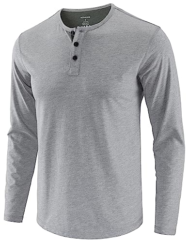 HETHCODE MEN’S CASUAL SLIM FIT LONG SLEEVE BASEBALL WORKOUT ACTIVE SPORTS GYM HIKING HENLEY T SHIRTS H.GRAY/S.GREEN XL