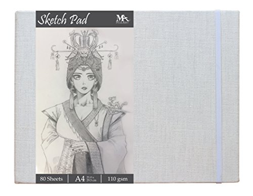 Sketch Pad - Size 8.5 x 11.0 inches - 80 sheets Sketch Papers - Linen bound hardback - Ideal for Drawing, Sketching, Journaling - MozArt Supplies