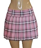 Plus Size Schoolgirl Tartan Plaid Pleated Mini Skirt Pink Stretch