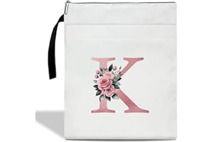 FIHJM Initials K Book Sleeve with Zipper, Monogrammed Gifts for Women, Floral Book Sleeve for Book Lovers Gift for Teacher Librarian Bookworm Bookish, Personalised Book Protector Cover Pouch Case (zm11)