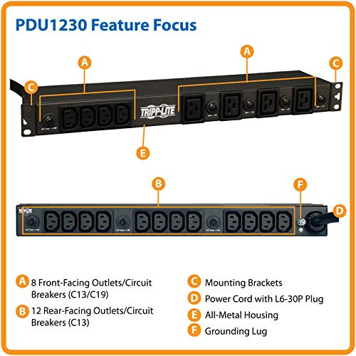 image for Tripp Lite Basic PDU, 30A, 20 Outlets (16 C13 & 4 C19), 200/208/240V, 