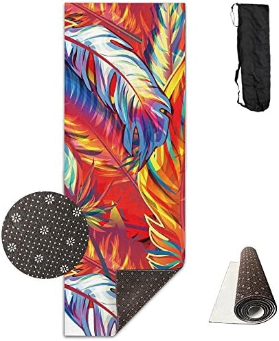 Gorgeous Feathers Premium Design Yoga Mat, Extra Long (24"x71"), Non-slip, Eco-friendly, Ideal For Bikram, Hot Yoga, Ashtanga, Pilates, Or Sweaty Practice. Includes Carrying Strap!