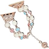 Tomazon Compatible Apple Watch Band 42mm 44mm Series 4/3/2/1, Unique Handmade Luminous Pearl iWatch Bracelet Link Adjustable Clasp Wristband with Perfume Storage Pendant for Women Girl - Rose Gold