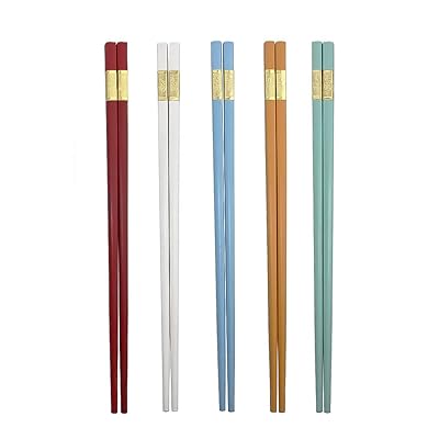 Ajojo 5 Pairs Fiberglass Reusable Chopsticks Non-slip Dishwasher Safe Chopsticks Set with Gift Box