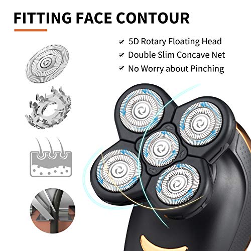 Electric Razor for Men, SoupStall 5 in 1 Electric Shavers for Men, USB Rechargeable Wireless Mens Grooming Kit with LED Display Beard Trimmer Clippers Nose Trimmer Facial Brush