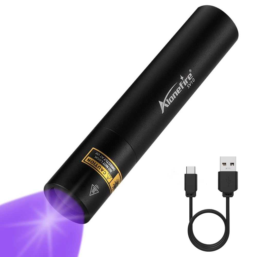 Alonefire SV10 Professional 365nm UV Torch 5W USB Rechargeable Ultraviolet Light Blacklight Flashlight Black Light Pet Urine Detector for Resin Curing, Mineral, Dry Stain with Built-in Battery