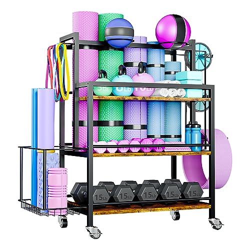 EasyCom Home Gym Storage Rack for Dumbbells, Kettlebells, Foam Roller, Weights…